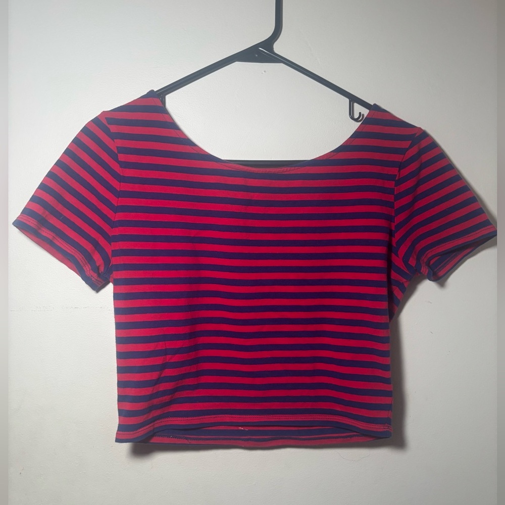 Forever 21 Red and Blue Striped Crop Top